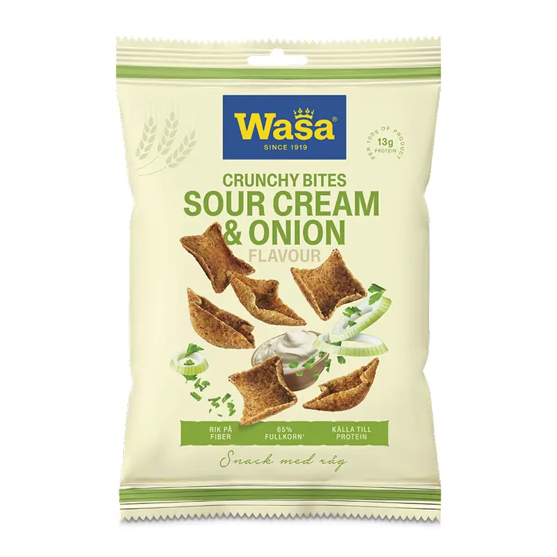 Crunchy Bites Sour Cream & Onion 10 x 100 g från Wasa | #024962 | Ostbågar & Former