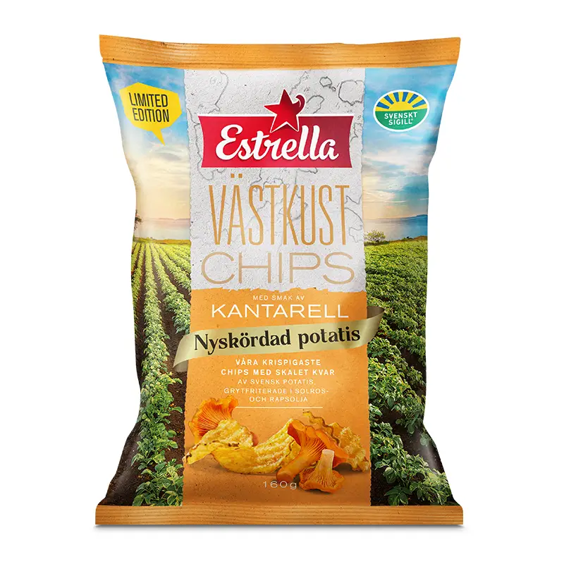 Västkustchips Kantarell 10 x 160 g från Estrella | #10001801 | Chips
