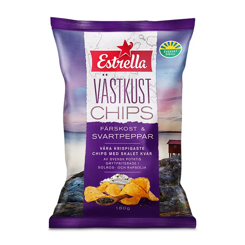 Västkustchips Färskost & Svartpeppar 10 x 180 g från Estrella | #10002118 | Chips