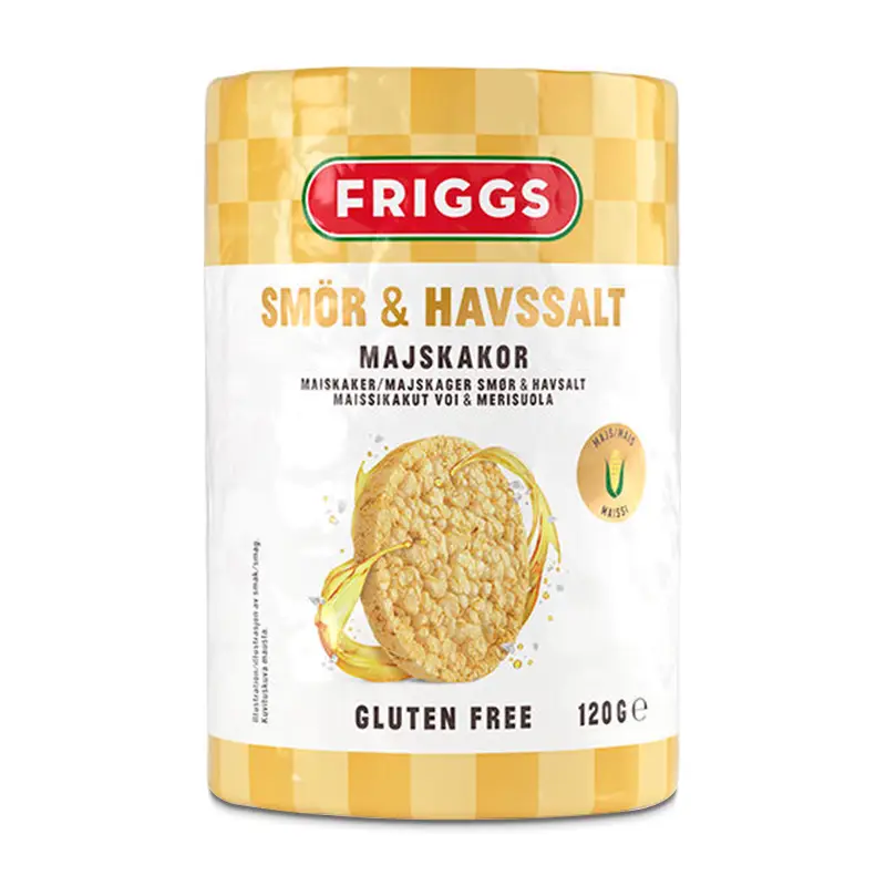 Majskakor Smör & Havssalt 12 x 120 g från Friggs | #1002220 | Ris- & Majskakor