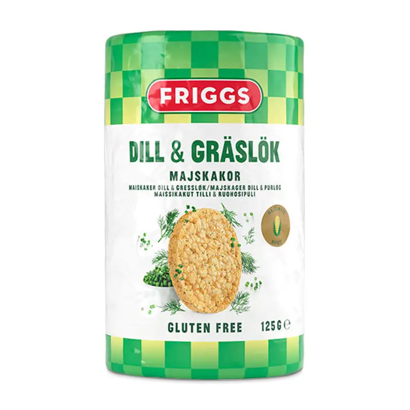 Majskaka Dill & Gräslök 12 x 125 g från Friggs | #1002995 | Ris- & Majskakor