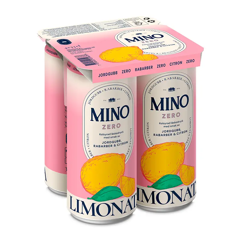 Jordgubb Rabarber Zero 4-pack 24 x 33 cl från Mino | #1014737 | Lemonad