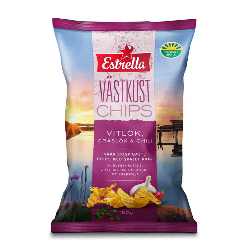 Västkustchips Vitlök, Gräslök & Chili 10 x 180 g från Estrella | #10001548 | Chips