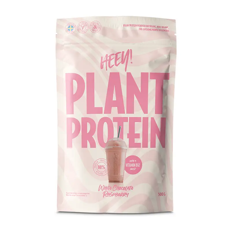 Veganskt Protein Vit Choklad & Hallon 500 g från Heey! | #109 | Proteinpulver & Tillskott