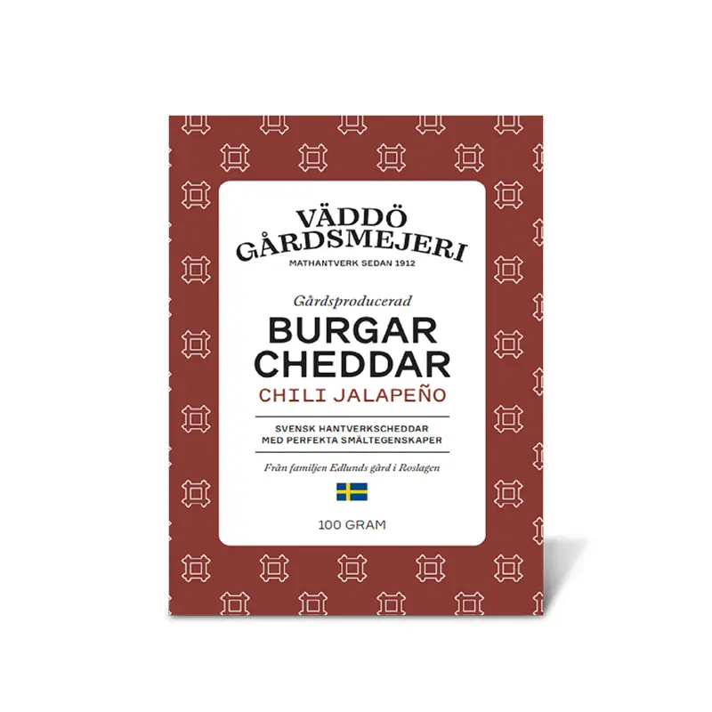 Burgarcheddar Chili Jalapeno 12 x 100 g från Väddö Gårdsmejeri | #122 | Ost