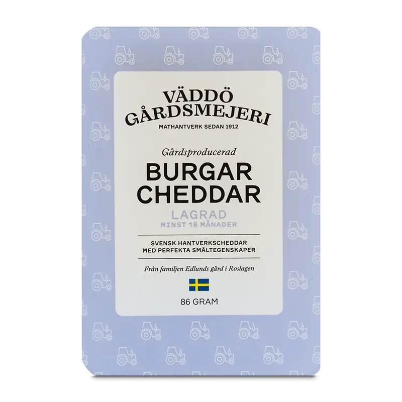 Burgarcheddar Lagrad (Vit) 12 x 86 g från Väddö Gårdsmejeri | #123 | Ost