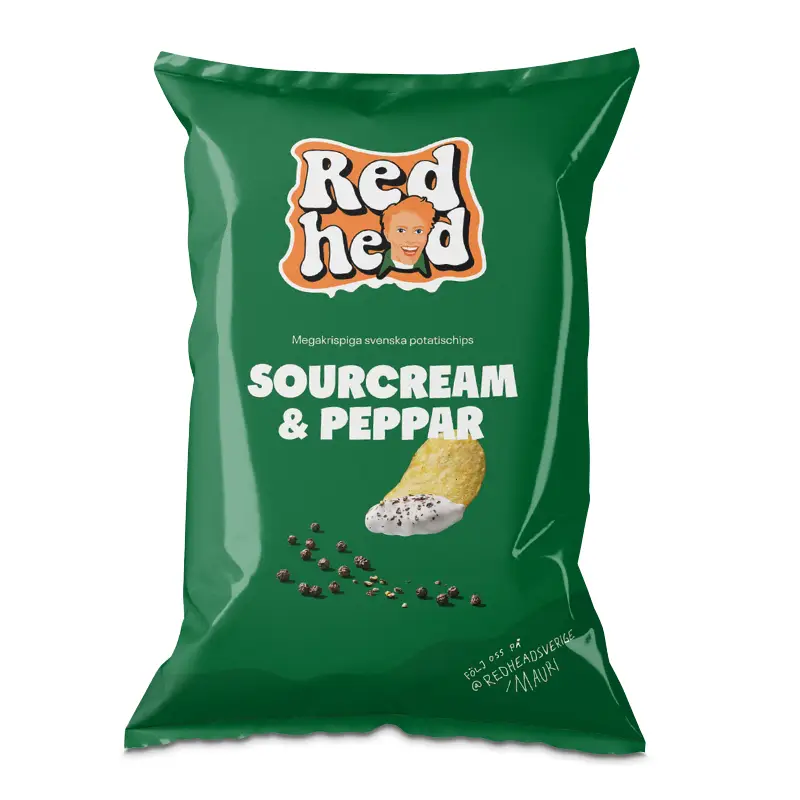 Chips Sourcream & Peppar 10 x 150 g från Redhead | #651 | Chips