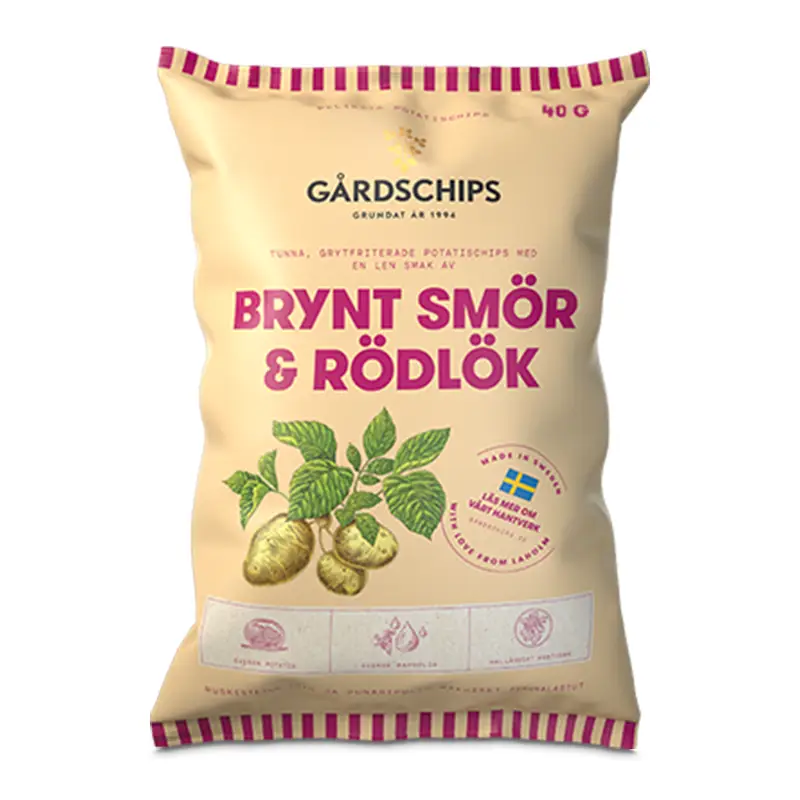 Brynt Smör & Rödlök 18 x 40 g från Gårdschips | #13035 | Chips