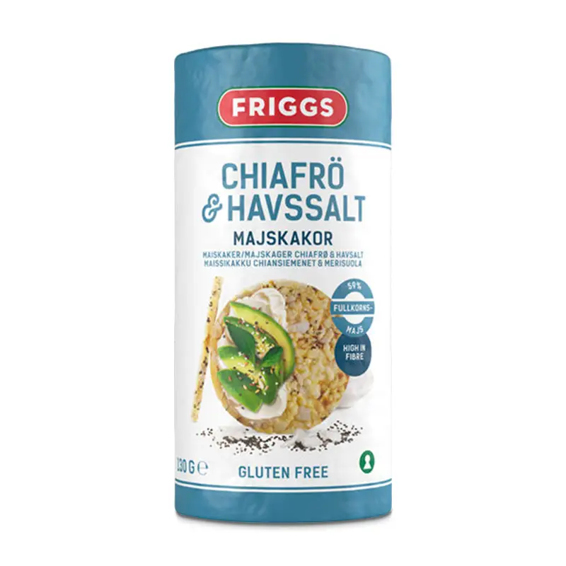 Majskaka Chiafrö & Havssalt 12 x 125 g från Friggs | #1605591 | Ris- & Majskakor