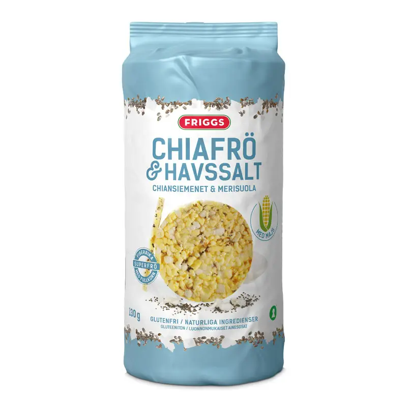 Majskaka Chiafrö & Havssalt 12 x 125 g från Friggs | #1605591 | Ris- & Majskakor