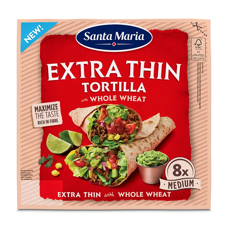 Tortilla Extra Thin Whole Wheat (8-pack) 14 x 240 g från Santa Maria | #200977 | Tortilla & Taco