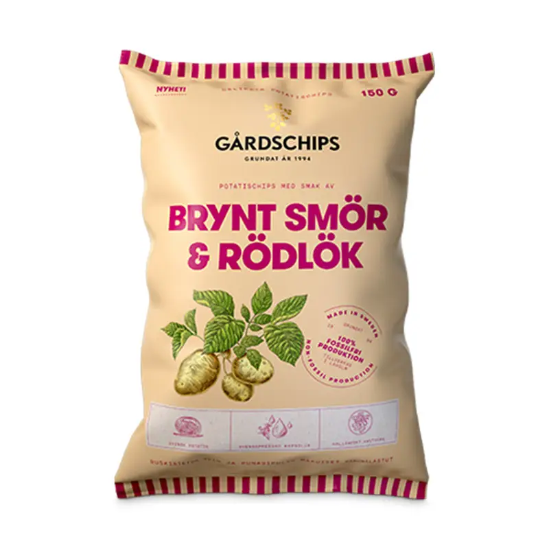 Chips Brynt Smör/Rödlök 10 x 150 g från Gårdschips | #2045 | Chips
