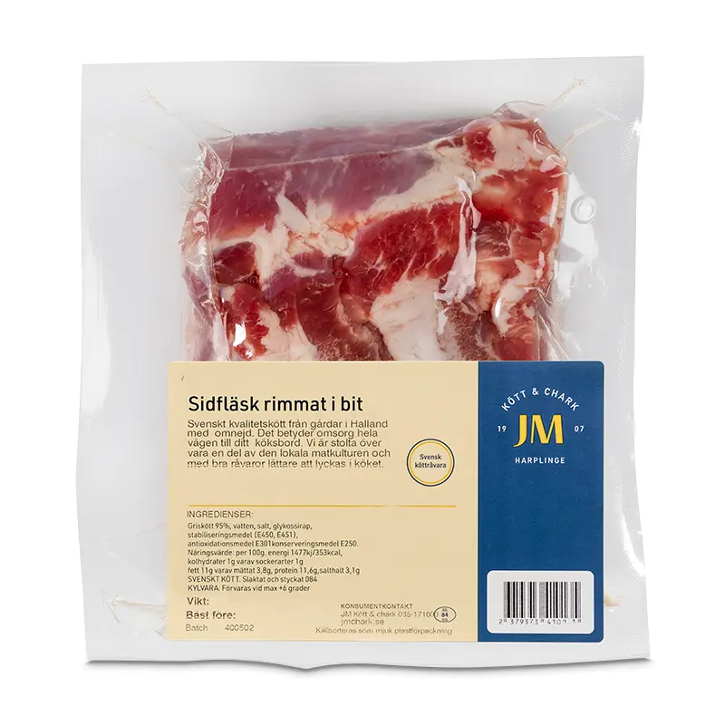 Rimmat Sidfläsk Storbit 800 g från JM Kött & Chark | #209 | Bacon & Fläsk