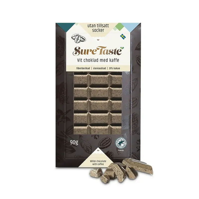 Vit Choklad med Kaffe 12 x 90 g från Sure Taste | #25002 | Choklad