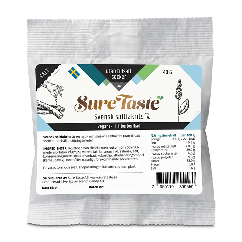 Saltlakrits 20 x 40 g från Sure Taste | #25024 | Godis