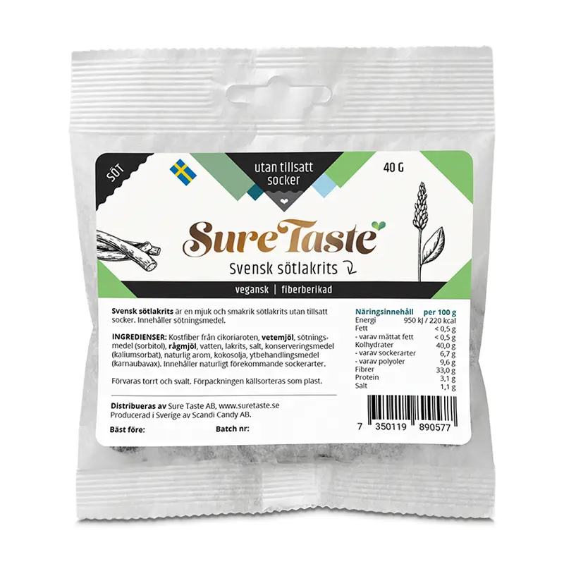 Sötlakrits 20 x 40 g från Sure Taste | #25025 | Godis