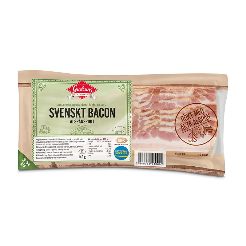 Bacon 140 g från Gudruns | #3000 | Bacon & Fläsk