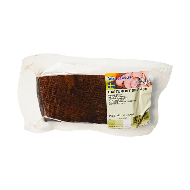 Basturökt Sidfläsk 12 x 420 g från Nässjö Chark | #8021 | Bacon & Fläsk