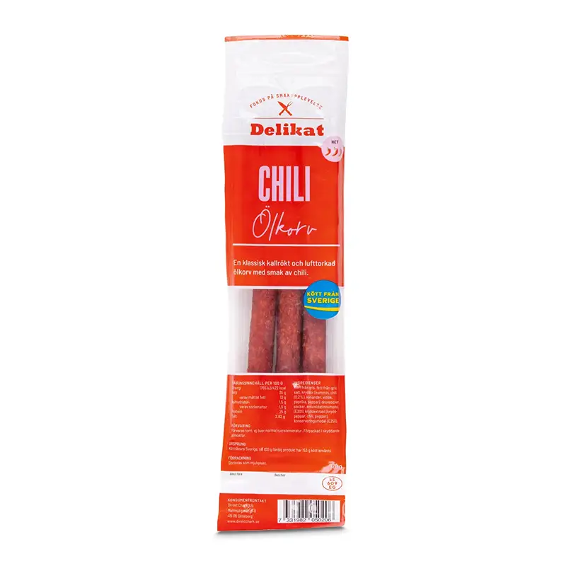 Ölkorv Chili 3-pack 20 x 120 g från Direkt Chark | #3065 | Ölkorv