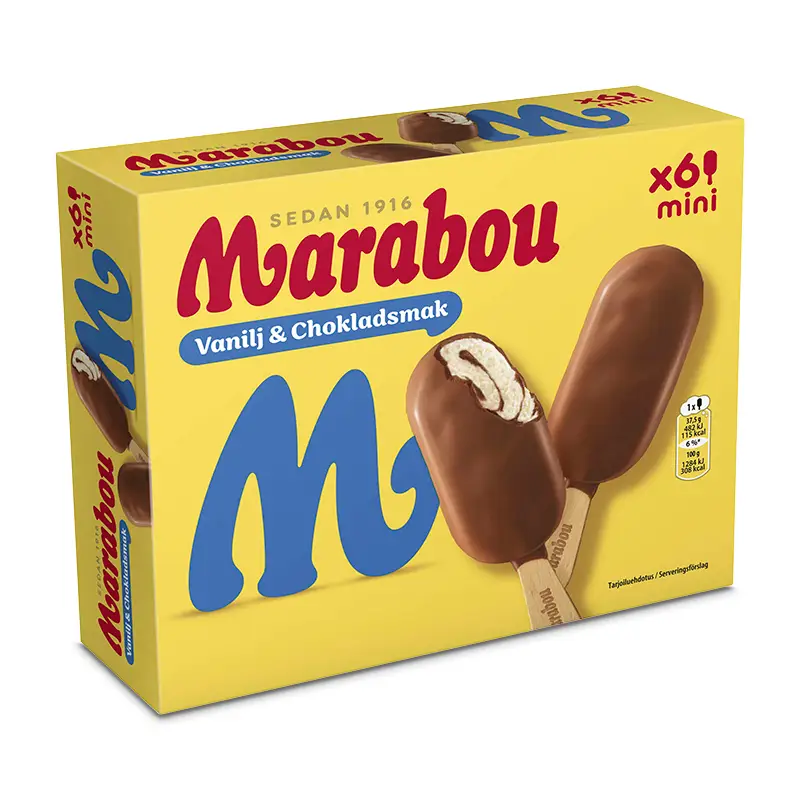 Marabou Vanilj & Chokladsmak Mini-glasspinnar 6-pack 8 x 6 st från Triumf Glass | #31028164 | Pinnglass