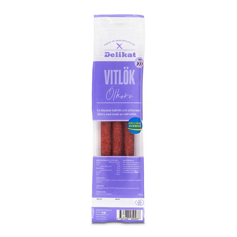 Ölkorv Vitlök 3-pack 20 x 120 g från Direkt Chark | #3104 | Ölkorv
