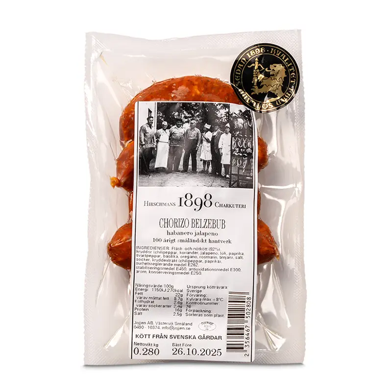 Chorizo Belzebub 6 x 230 g från Hirschmans Charkuterier | #72210 | Korv