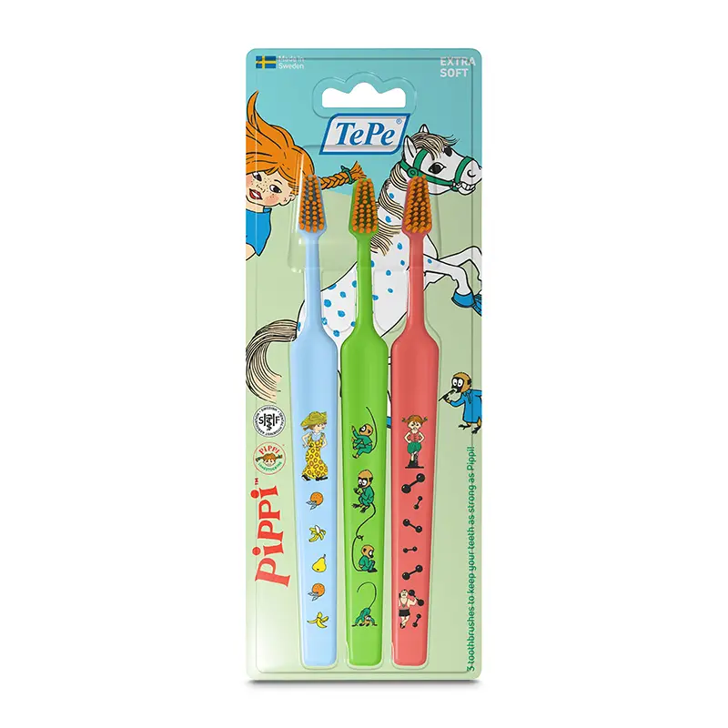 Tandborste Pippi Långstrump 3-pack 7 x 3 st från TePe | #331204 | Munvård