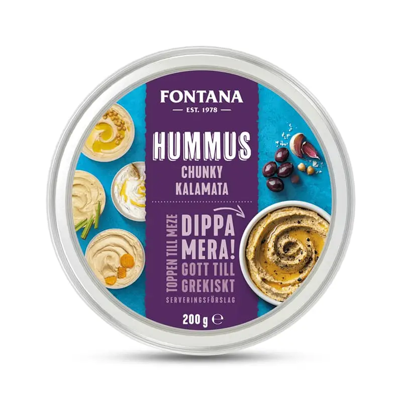 Hummus Chunky Kalamata 6 x 200 g från Fontana | #37621 | Måltids komponenter