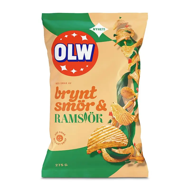 Chips Brynt Smör & Ramslök 18 x 275 g från OLW | #5450101117 | Chips