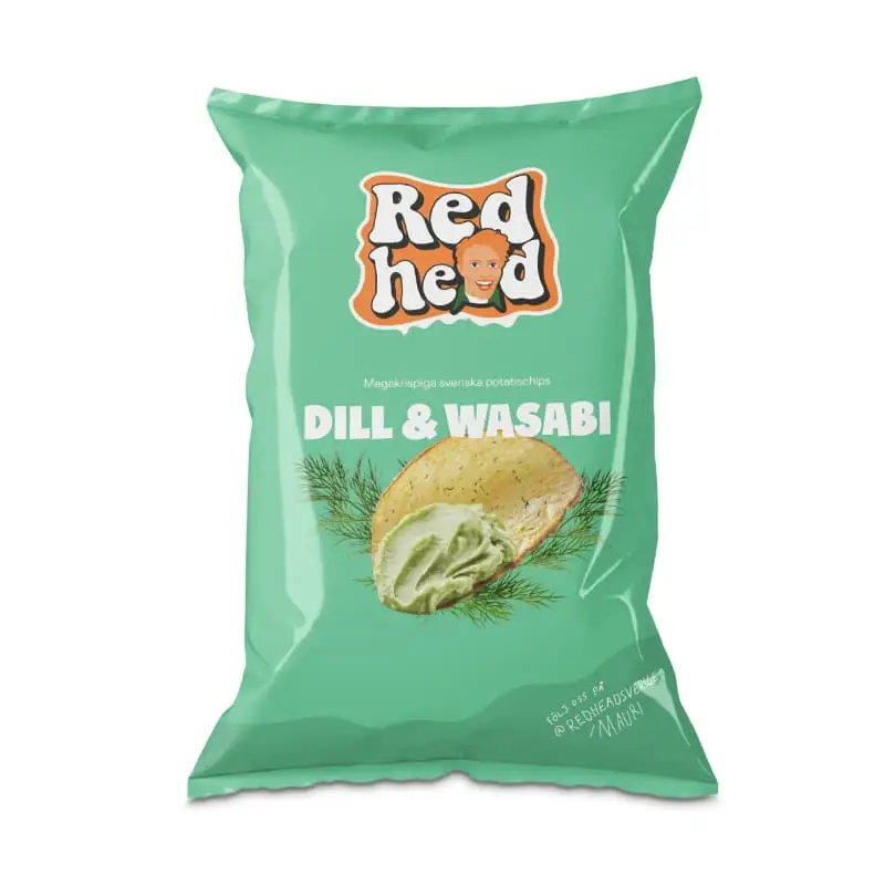Chips Dill & Wasabi 10 x 150 g från Redhead | #643 | Chips