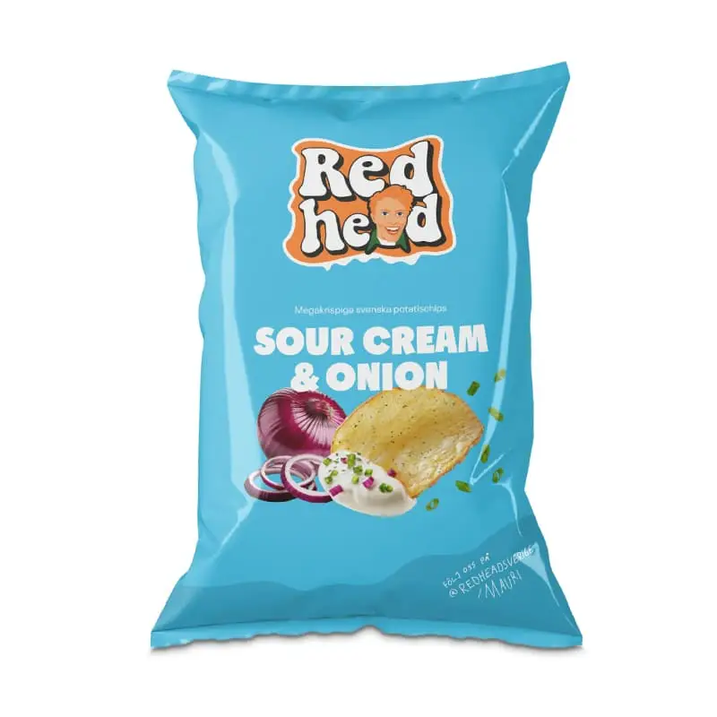 Chips Sour Cream & Onion 24 x 150 g från Redhead | #640 | Chips