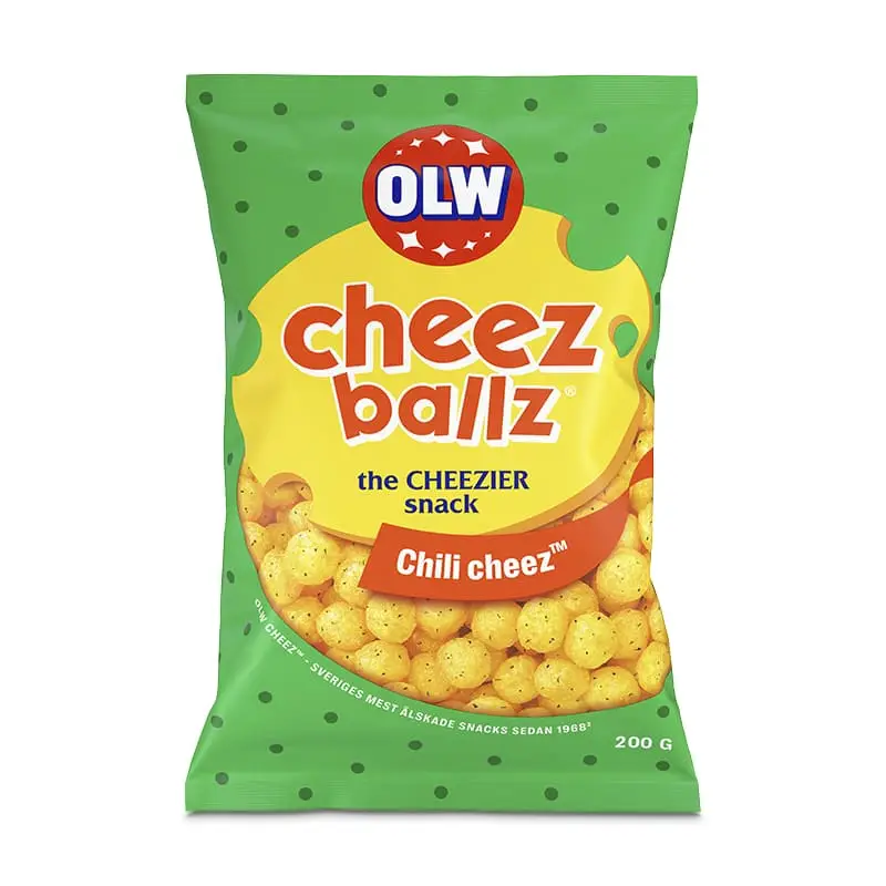 Cheez Ballz Chili Cheez 15 x 200 g från OLW | #5450101135 | Ostbågar & Former