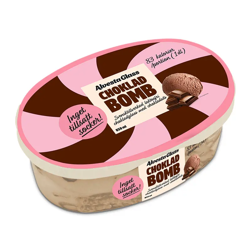 Chokladbomb Glass Inget Tillsatt Socker 6 x 850 ml från Alvestaglass | #42666 | Kulglass