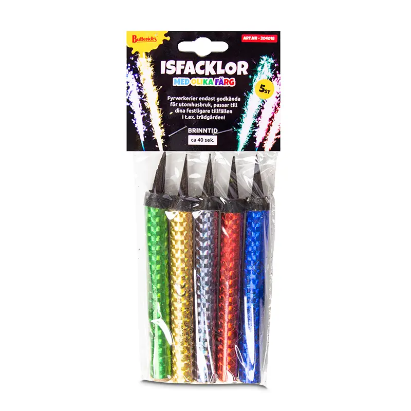 Isfacklor Färgade 5-pack 10 x 5 st från Buttericks | #204018 | Fest & Kalas