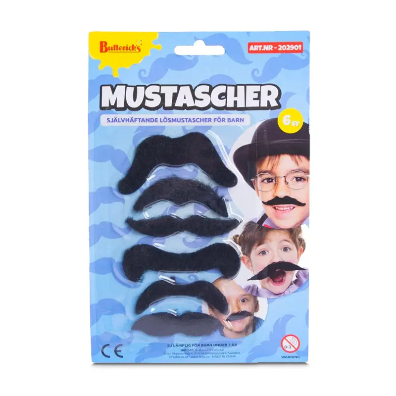 Mustascher Barn 6-pack 6 x 6 st från Buttericks | #202901 | Leksaker
