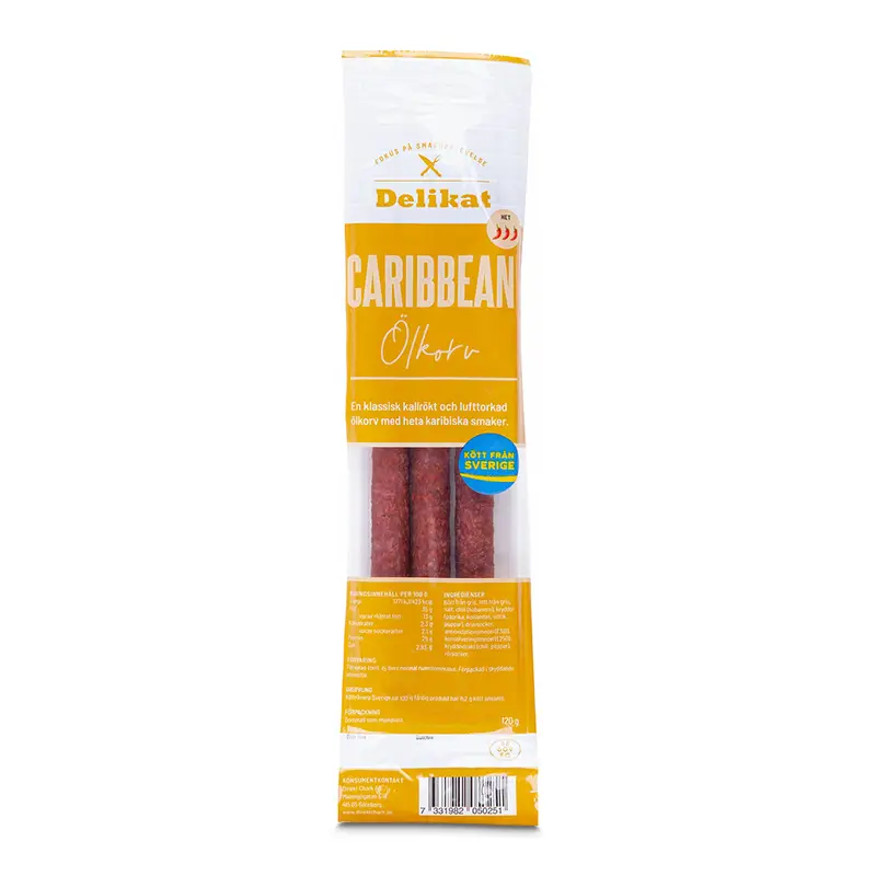 Ölkorv Carribean Jerk 3-pack 20 x 120 g från Direkt Chark | #4521 | Ölkorv