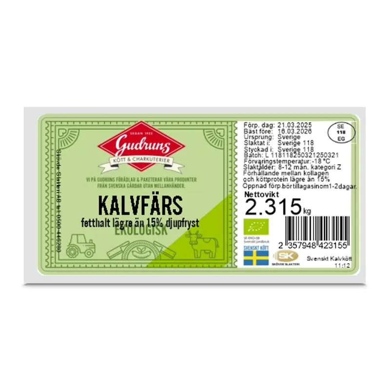 Kalvfärs 4 x 2.5 kg från Gudruns | #484 | Färs