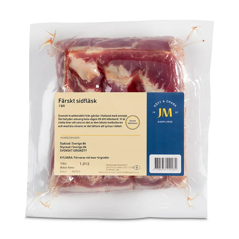 Färskt Sidfläsk Benfri med Svål & Brosk 7 x 1 kg från JM Kött & Chark | #488 | Fläskkött