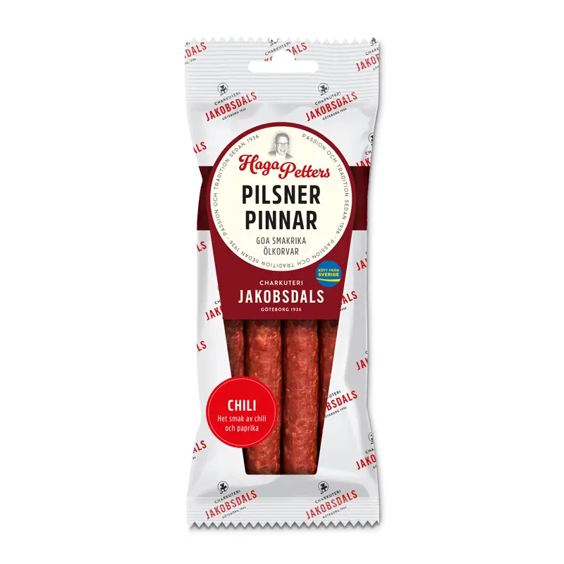 Pilsnerpinnar Chili 12 x 80 g från Jakobsdals | #4952 | Ölkorv