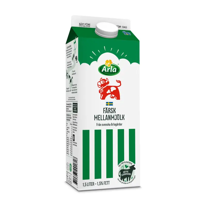 Färsk mellanmjölk 1.5% 12 x 1.5 l från Arla | #4989 | Mjölk