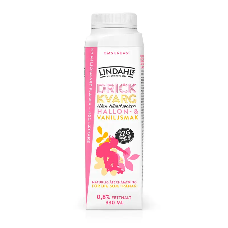 Drickkvarg Hallon/vanilj 0,8% 8 x 330 ml från Lindahls | #54550 | Kvarg