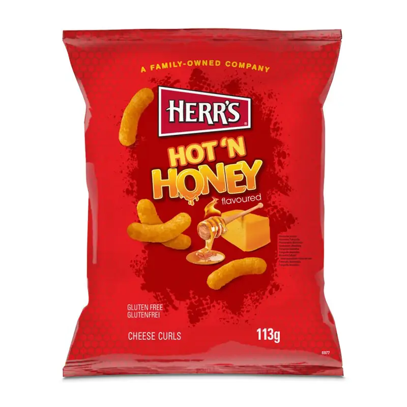 Cheese Curls Hot n Honey 12 x 113 g från Herr´s | #100010381 | Ostbågar & Former