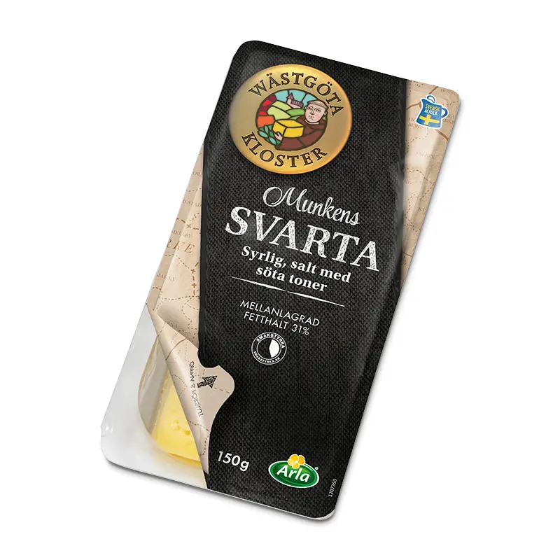 Munkens Svarta Skivad Ost 10 x 150 g från Wästgöta Kloster | #60030 | Ost