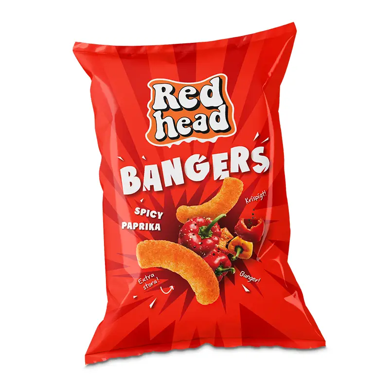 Bangers Spicy Paprika 18 x 100 g från Redhead | #611 | Ostbågar & Former