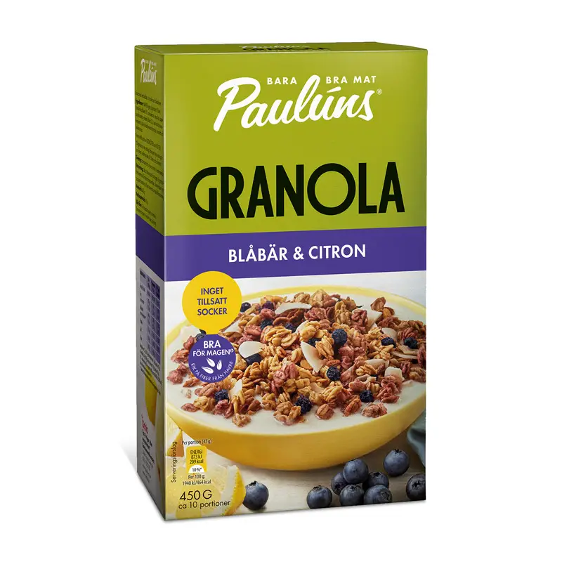 Granola Blåbär & Citron 8 x 450 g från Paulùns | #454040796 | Granola