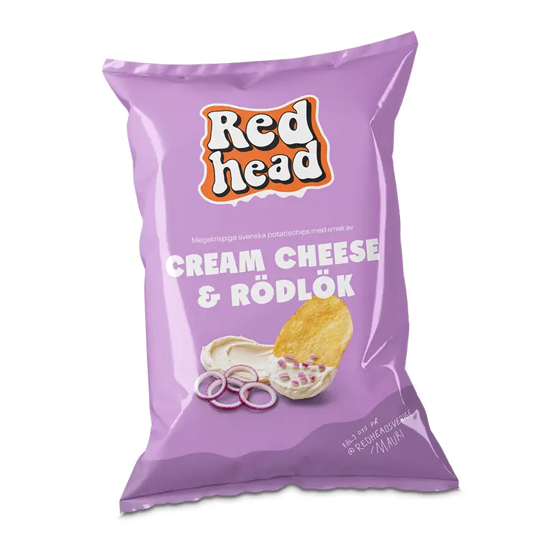 Chips Cream Cheese & Rödlök 12 x 150 g från Redhead | #656 | Ostbågar & Former