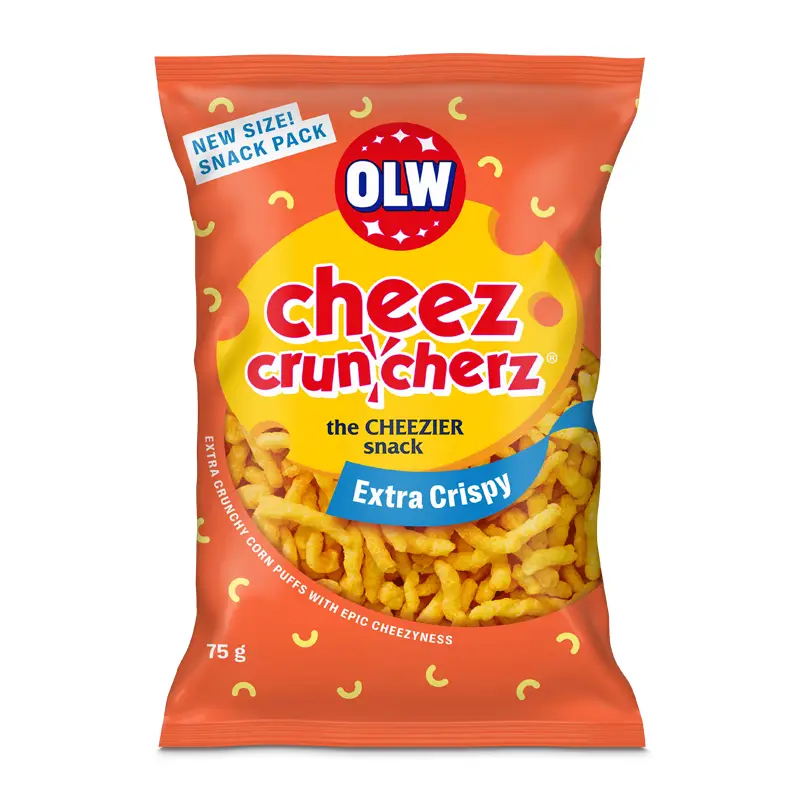 Cheez Cruncherz 45 x 75 g från OLW | #5450101167 | Ostbågar & Former