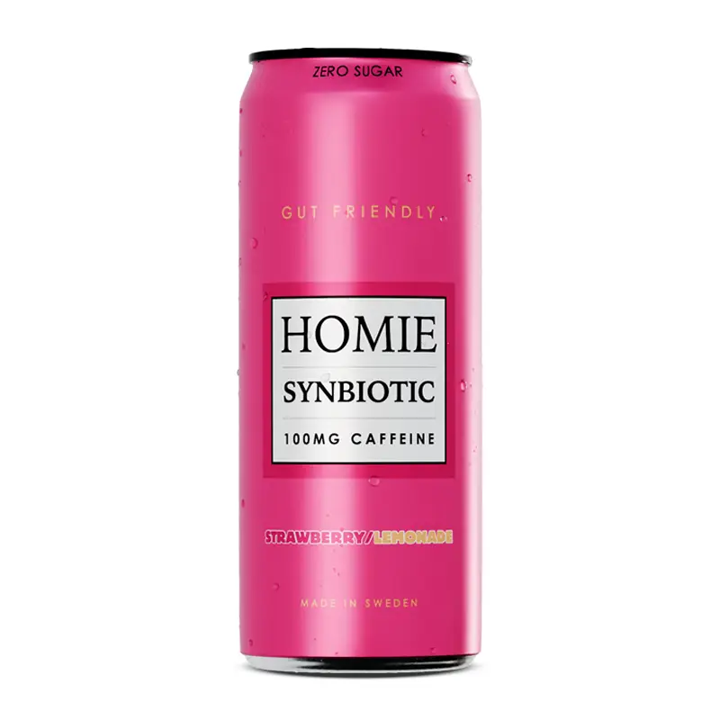 Wake Up Synbiotic Strawberry Lemonade 24 x 33 cl från Homie life in balance | #664 | Energidrycker
