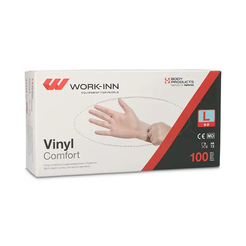 Vinylhandskar L Opudrade Transparenta 100 st från Papstar | #98406 | Handskar