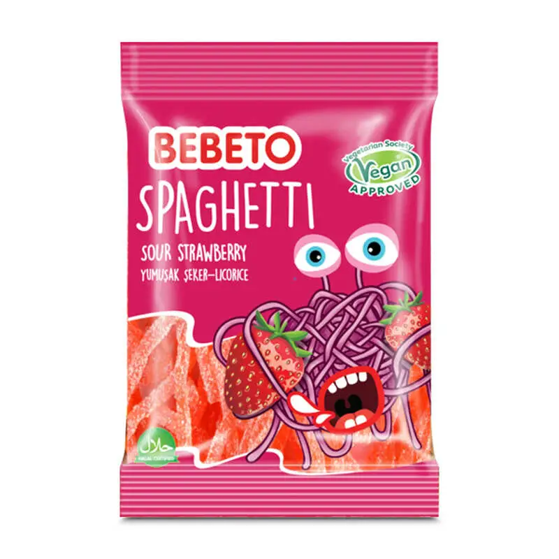 Spaghetti Sour Strawberry 12 x 70 g från Bebeto | #16016154 | Godis
